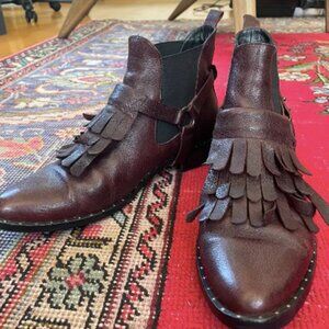 Freda Salvador Fringe leather boots in deep maroon